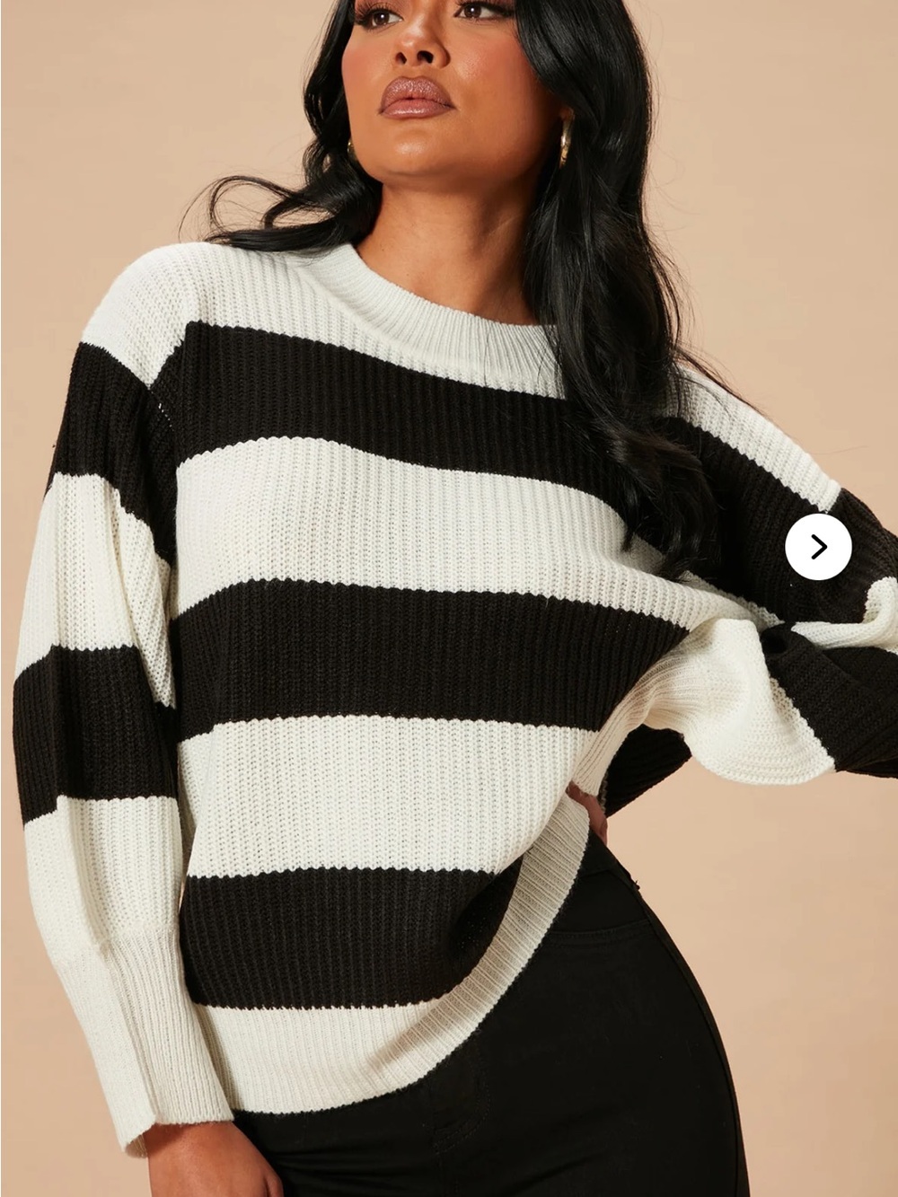 Fashion Nova Black & White Wide Stripe Crewneck Sweater